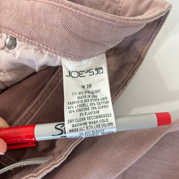 Joe’s Jeans Women’s 29 Mid Rise Skinny Mauve Pink Stretch Denim Pants Made USA - Picture 6 of 14